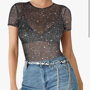 Glitter Sheer Black Mesh Top